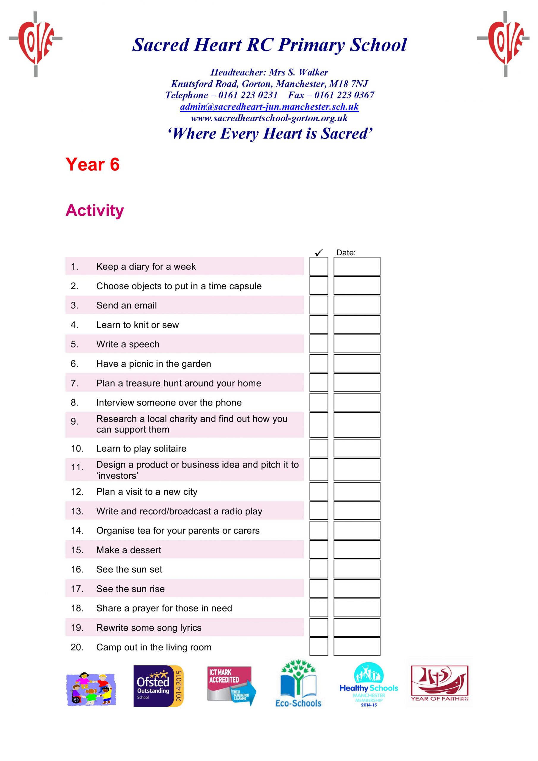 Year 6 Activity Passport