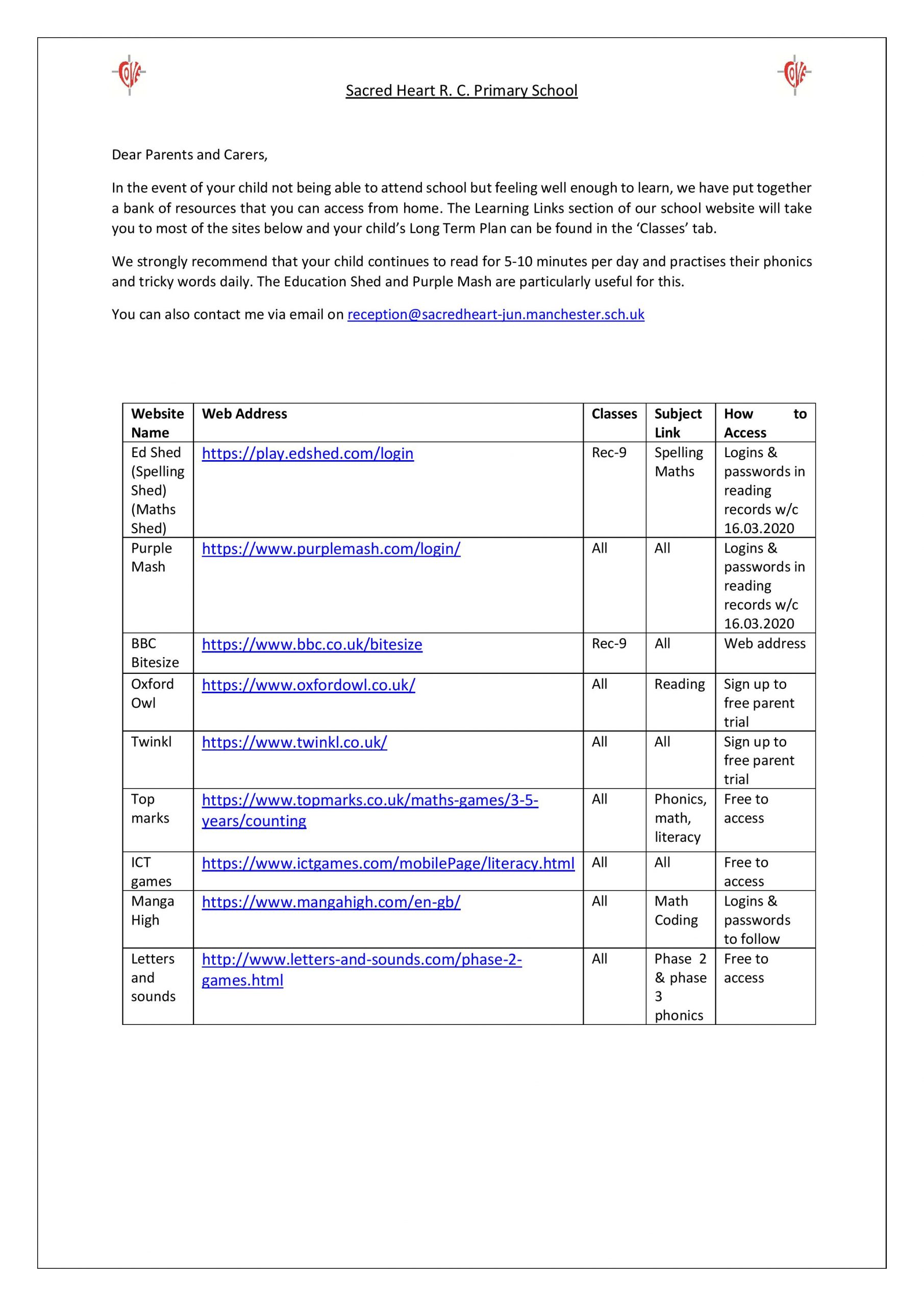 Rec Home Learning Guidance